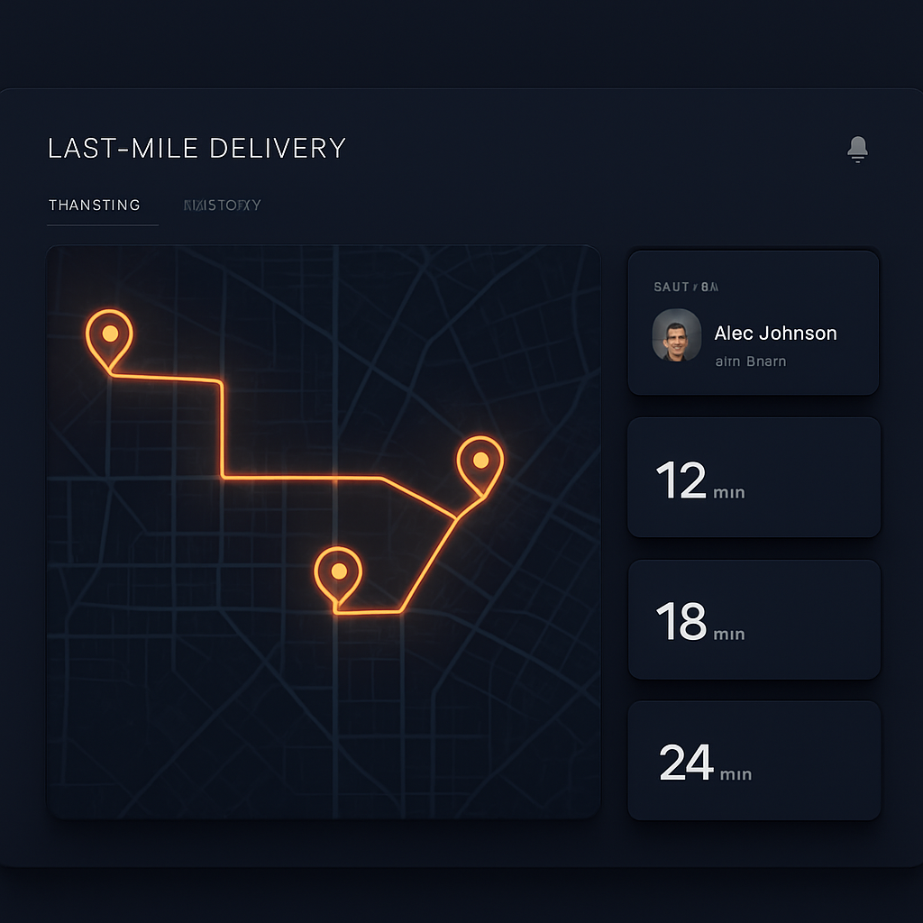 Panel de seguimiento de entregas Delivery Express mostrando rutas y repartidores en vivo sobre un mapa